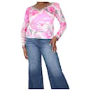 Pink padded-shoulder silk patterned top - size UK 14 - Emilio Pucci