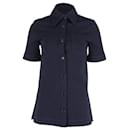Victoria Beckham Button-Up Short-Sleeve Shirt in Navy Blue Cotton