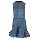 Alexander McQueen Side Stripe Detail Flared Mini Dress in Blue Denim - Alexander Mcqueen
