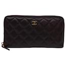 CHANEL Matelasse Long Wallet Lamb Skin Wine Red CC Auth 68987 - Chanel