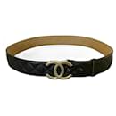 Chanel Black Caviar Quilted Belt Size 90/36 Shiny silver CC buckle