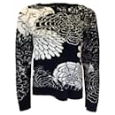 Lamberto Losani Preto / Suéter de malha de manga comprida com estampa floral branca - Autre Marque