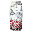 NO. 21 White Multi Sequined Printed Mid-Length Cotton Pencil Skirt - Autre Marque