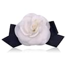 Vintage White Silk Black Satin Bow Camellia Camelia Brooch - Chanel