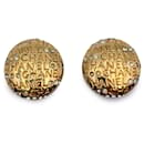 Vintage Gold Metal Crystals Round Signatures Clip On Earrings - Chanel