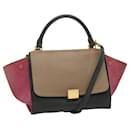 CELINE Trapeze Hand Bag Leather 2way Beige Pink Auth 69339 - Céline