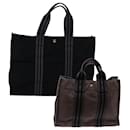 HERMES Fourre Tout Hand Bag Canvas 2Set Black Gray Auth bs12725 - Hermès