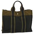 HERMES Fourre Tout PM Hand Bag Canvas Khaki Black Auth bs12717 - Hermès