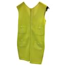 Chanel 14P Lemon Lime Green Knit Zip Detail Sheath Dress FR 38