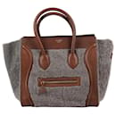 CELINE Grey Shearling And Brown Leather Mini Luggage Tote Bag - Céline