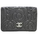Chanel Black Camellia Goatskin Trifold Wallet