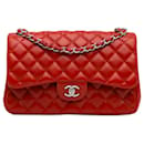 Chanel Red Jumbo Classic Lambskin Double Flap