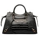Balenciaga Black Medium Crocodile Embossed Leather Neo Classic Bag