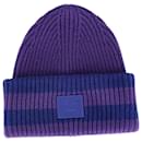 Acne Studios Bonnet rayé tricoté en laine violette