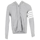 Thom Browne Striped Sleeve Zip Hoodie in Grey Cotton