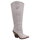 Fendi Croc-Effect Knee-High Boots in White Leather