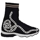 Fendi Rockoko Pearly Beaded Knit Sock Sneakers in Black Nylon