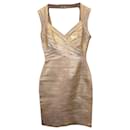 Herve Leger Bandage Dress in Gold Rayon