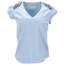 Burberry Check Shoulders V-neck Top in Light Blue Cotton