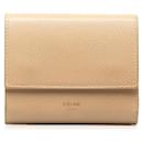 Celine Leather Trifold Compact Wallet Carteira curta de couro em bom estado - Céline