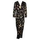 Black Square Neck Dress with Gold Metallic Embroidery - Autre Marque