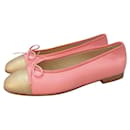Chanel Pink Gold Leather Cap Toe Ballet Flats