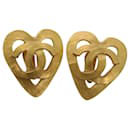 CHANEL heart Earring Gold Tone CC Auth 60077A - Chanel