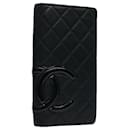 CHANEL Cambon Line Long Wallet Leather Black CC Auth ep2770 - Chanel
