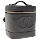 CHANEL Vanity Cosmetic Pouch Caviar Skin Black CC Auth 65257A - Chanel
