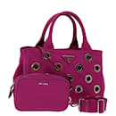 PRADA Canapa Grommet Hand Bag Canvas 2way Pink 1BG439 Auth am6007 - Prada