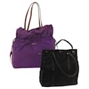 PRADA Tote Bag Nylon 2Set Purple Black Auth bs12552 - Prada
