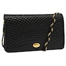 BALLY Quilted Chain Shoulder Bag Leather Black Auth am5980 - Bally