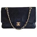Chanel Classic lined flap 10" Chain Shoulder Bag Black Lambskin
