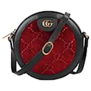 GUCCI Velvet GG Monogram Bolso de hombro redondo de piel de becerro texturizada Rojo Cipria Negro 574978 - Gucci