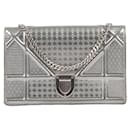 CHRISTIAN DIOR Metallic Silver Micro Cannage Leather Diorama Wallet On Chain Clutch Bag