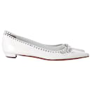 Prada Studded Pointed-Toe Ballet Flats in White Leather