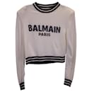 Balmain Logo Cropped Sweatshirt in White Wool
