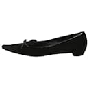 Black suede pointed toe flats with patent bow - size EU 40 - Prada