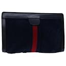 GUCCI Sherry Line Clutch Bag Suede Navy Red Auth th4726 - Gucci