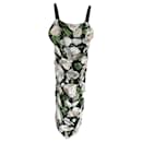 Dolce & Gabbana White Rose Silk Ruched Strap Dress