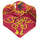 Hermes rot / Quadratischer Schal aus Seidentwill „Palefroi“ in Gold und Multi - Autre Marque
