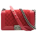 Bolso mediano viejo Chanel de piel de cordero de tweed acolchado rojo