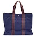 Hermes Paris Vintage Blue and Brown Canvas Fourre Tout GM Bag Tote - Hermès