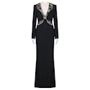 Alexander McQueen Black Gold Lace Detailed Full-Length Gown Dress - Alexander Mcqueen