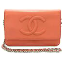 Chanel Orange CC Kaviar Brieftasche an der Kette
