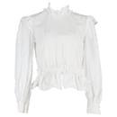 Ganni-Bluse mit gerüschtem Rollkragen aus weißer Baumwolle