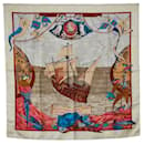 Hermes Carré Christophe Colomb decouvre l’Amerique Silk Scarf Cotton Scarf in Good condition - Hermès