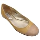 Jimmy Choo Yellow / Beige Snakeskin Leather Cap Toe Patent Leather Flats - Autre Marque