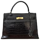 Kelly 32cm Vintage Black Crocodile Leather - Hermès