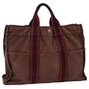 HERMES Fourre Tout MM Tote Bag Canvas Brown Red Auth bs13199 - Hermès
